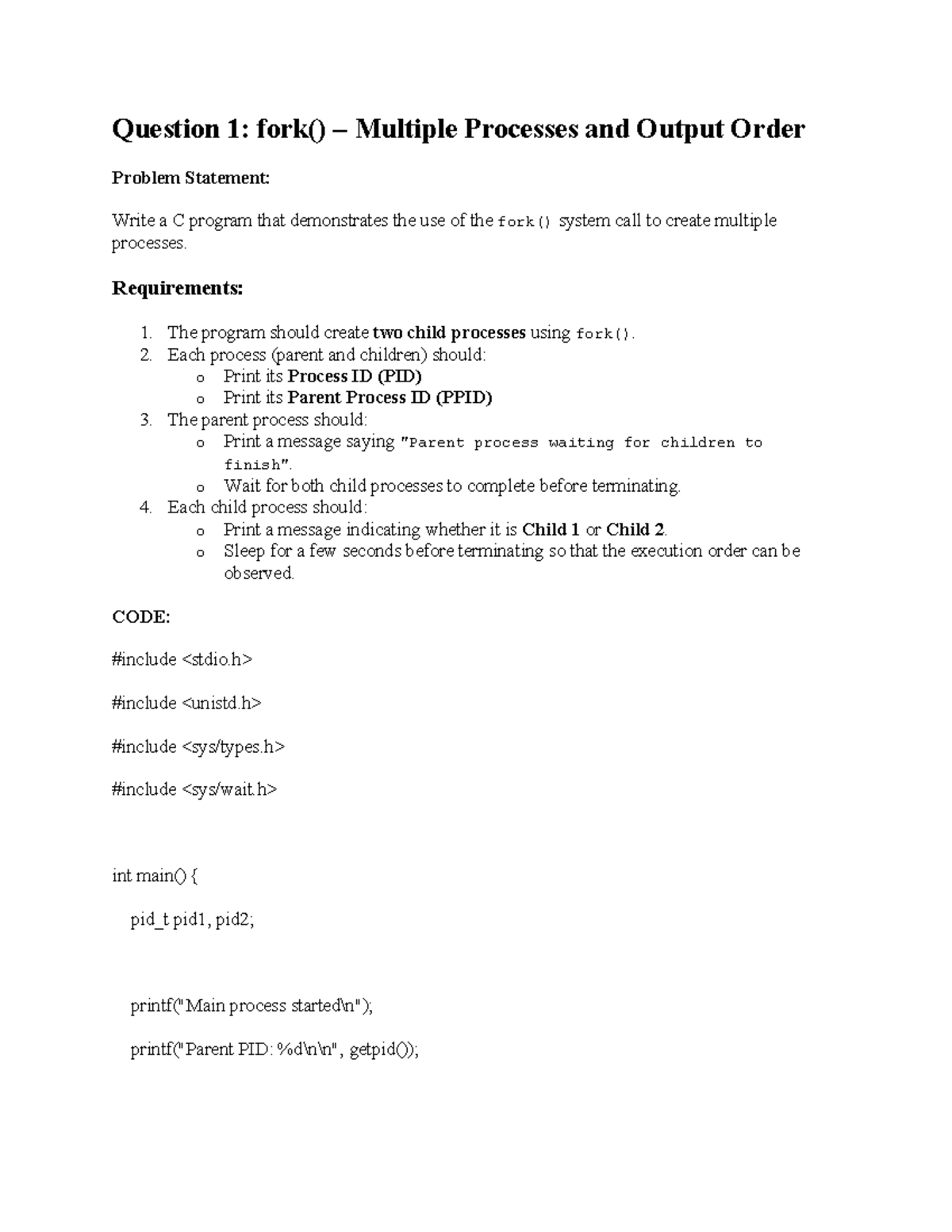 C Programming Guide: fork() Multiple Processes & Output Order - Studocu