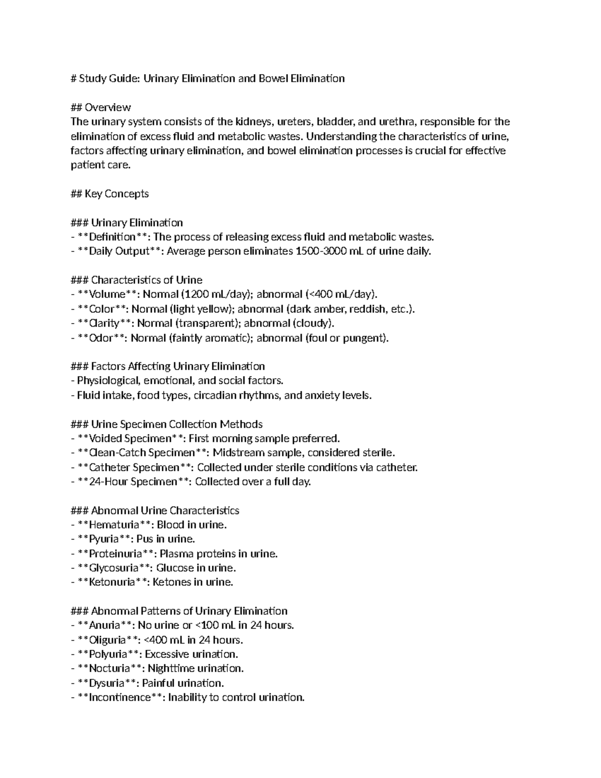Urinary - key guide and test questions - Study Guide: Urinary ...