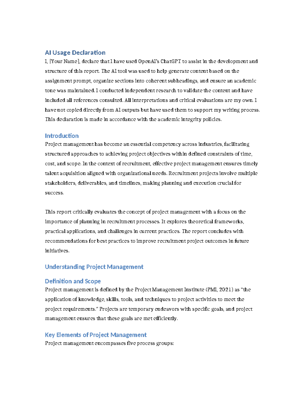 Project Management Recruitment Report (PMR 101) - Studocu