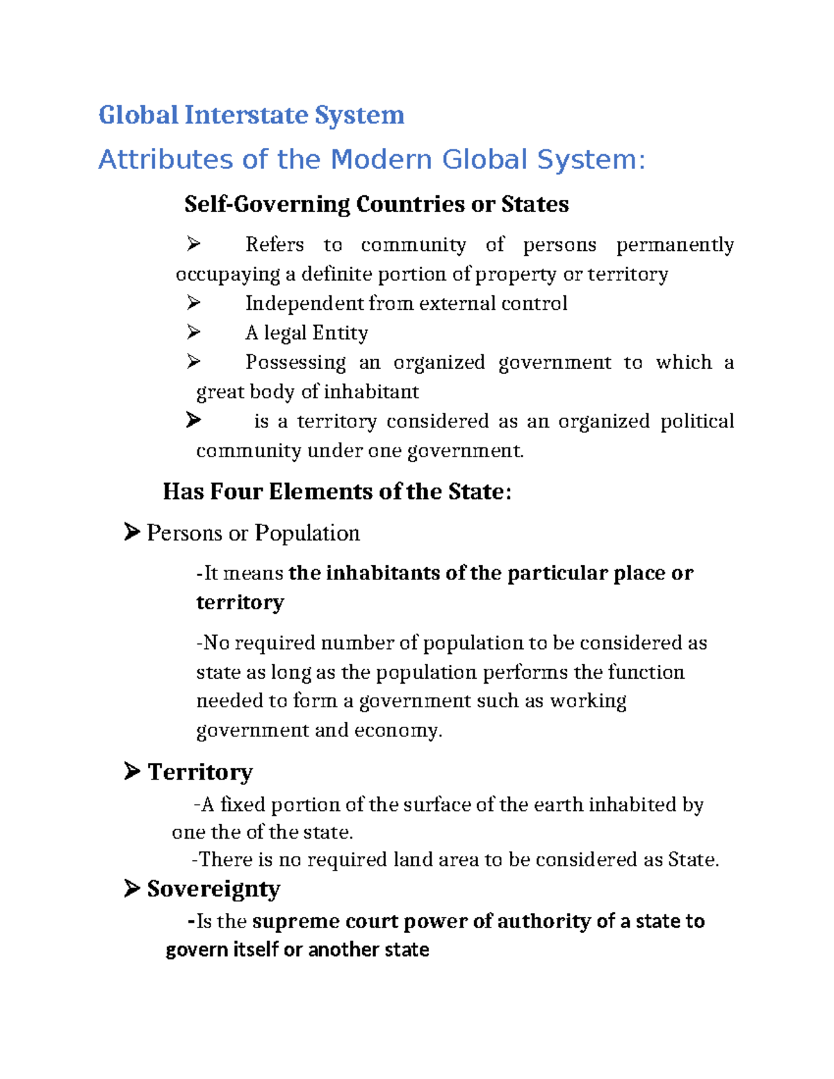Reviewer 4 - Notes on the Modern Global Interstate System - Studocu