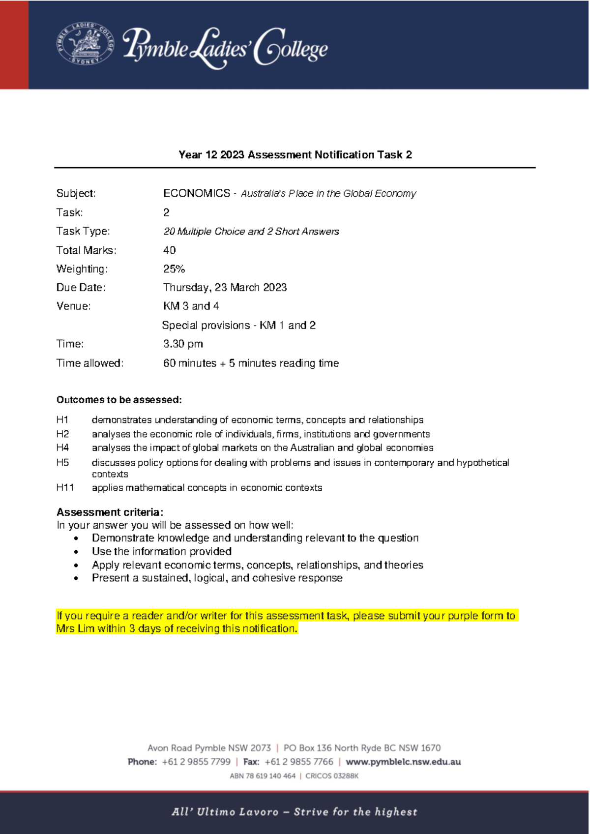12 ECO T2 - Economic Assessment Task Notification - Year 12 2023 ...