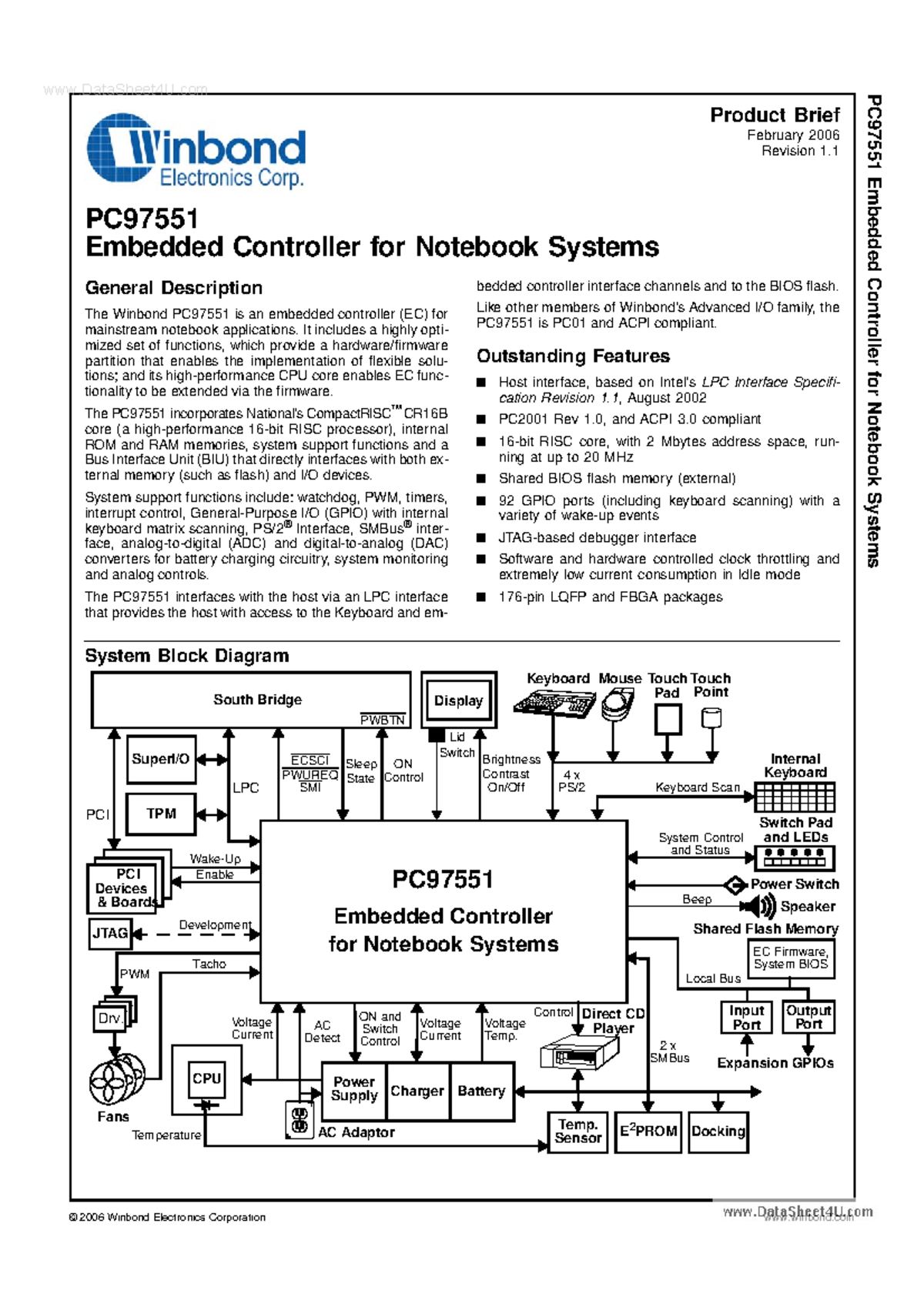 PC97551 Winbond Electronics - PC97551 Embedded Controller for Notebook ...