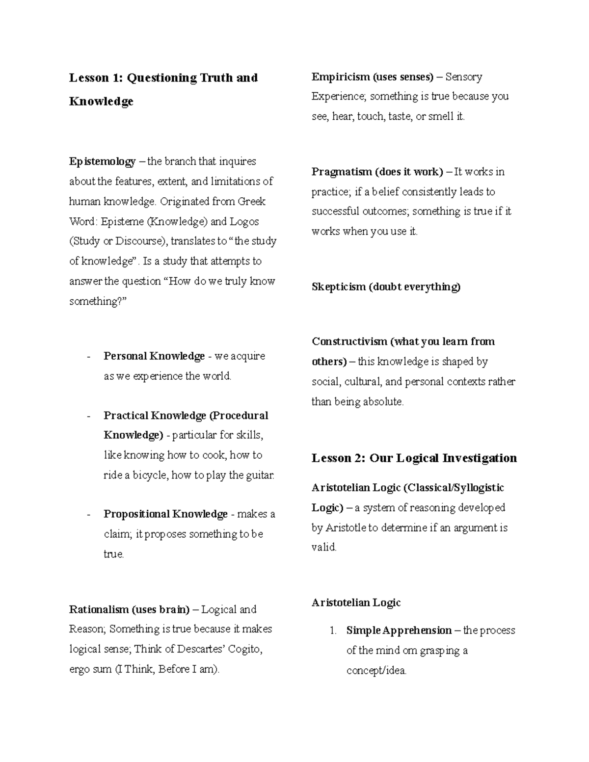 Philo - wrg2qg2 - Lesson 1: Questioning Truth and Knowledge ...