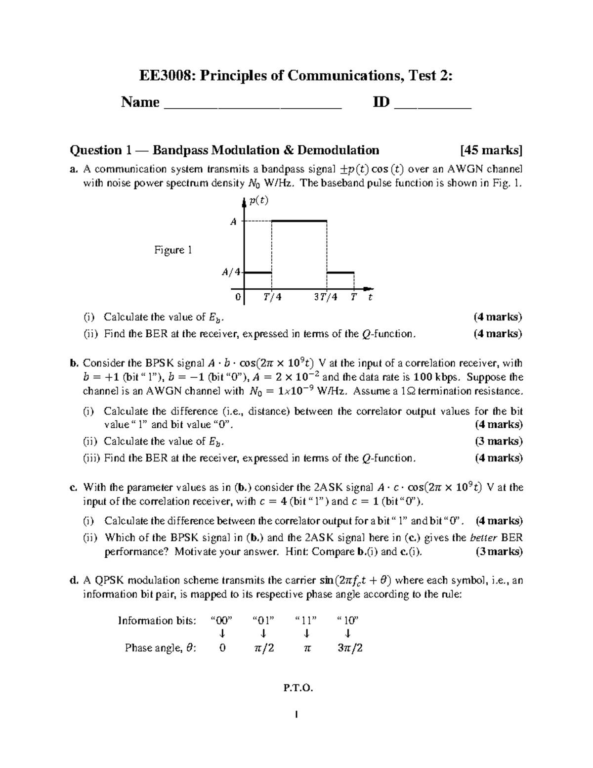 Test 2-2 - notes - 1 EE3008: Principles of Communications, Test 2: Name