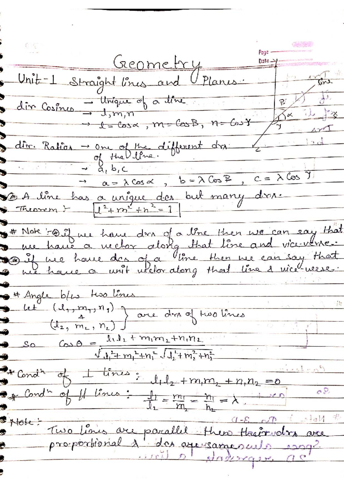 Short Notes on Straight Lines, Planes & Polar Coordinates (MATH 101 ...