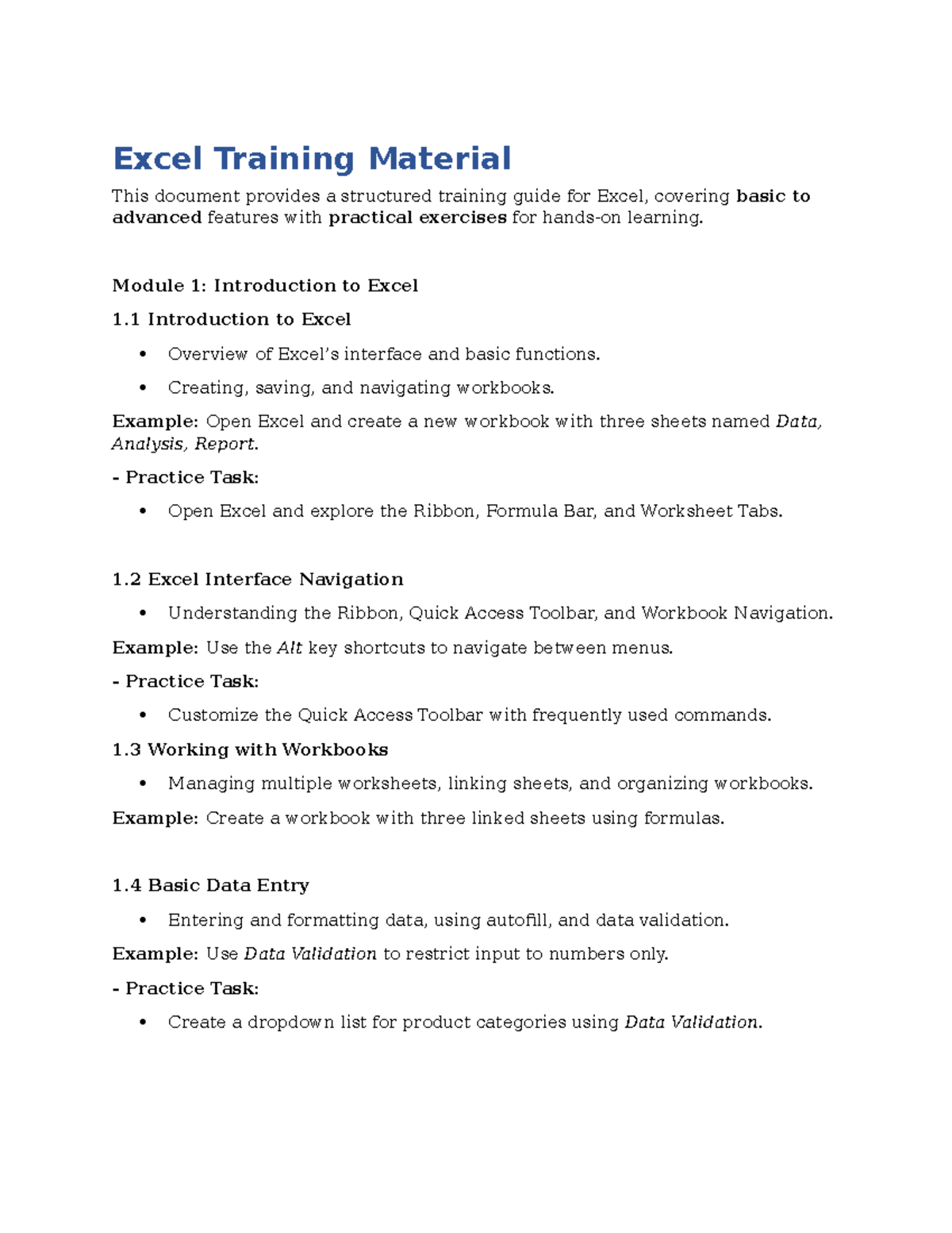 Excel Training Guide: From Basics to Advanced Features - Studocu
