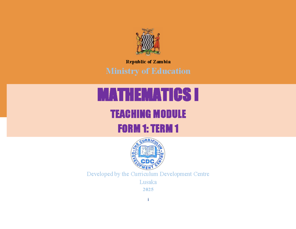 Mathematics I Teaching Module Form 1: Term 1 Overview - Studocu