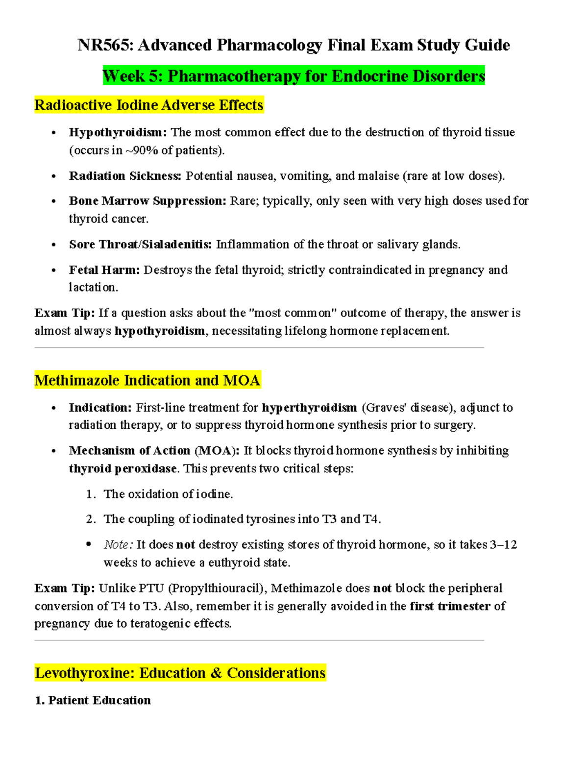 NR565: Advanced Pharmacology Final Exam Study Guide - Week 5 Insights ...