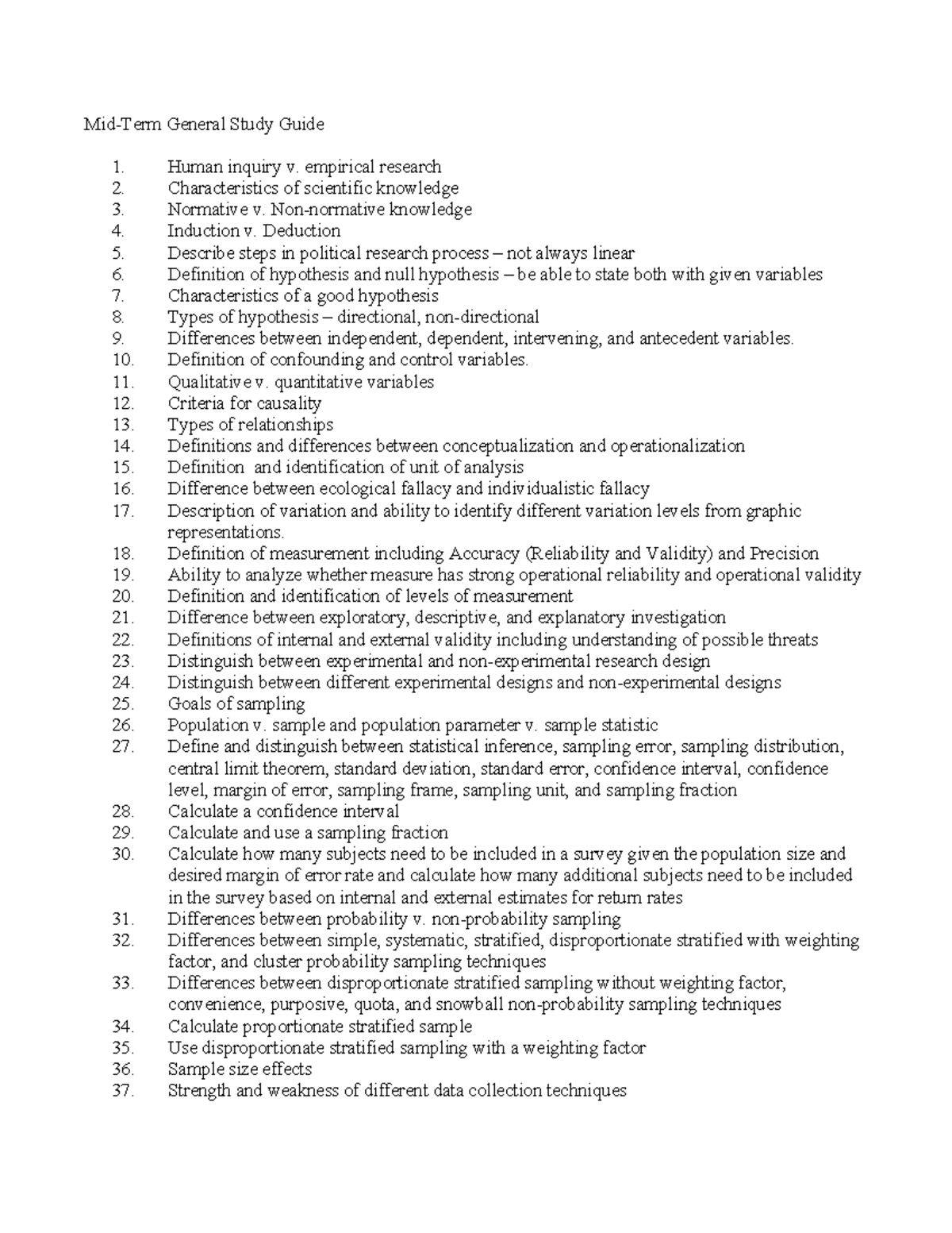 Mid-term study guide - Mid-Term General Study Guide 1. Human inquiry v ...