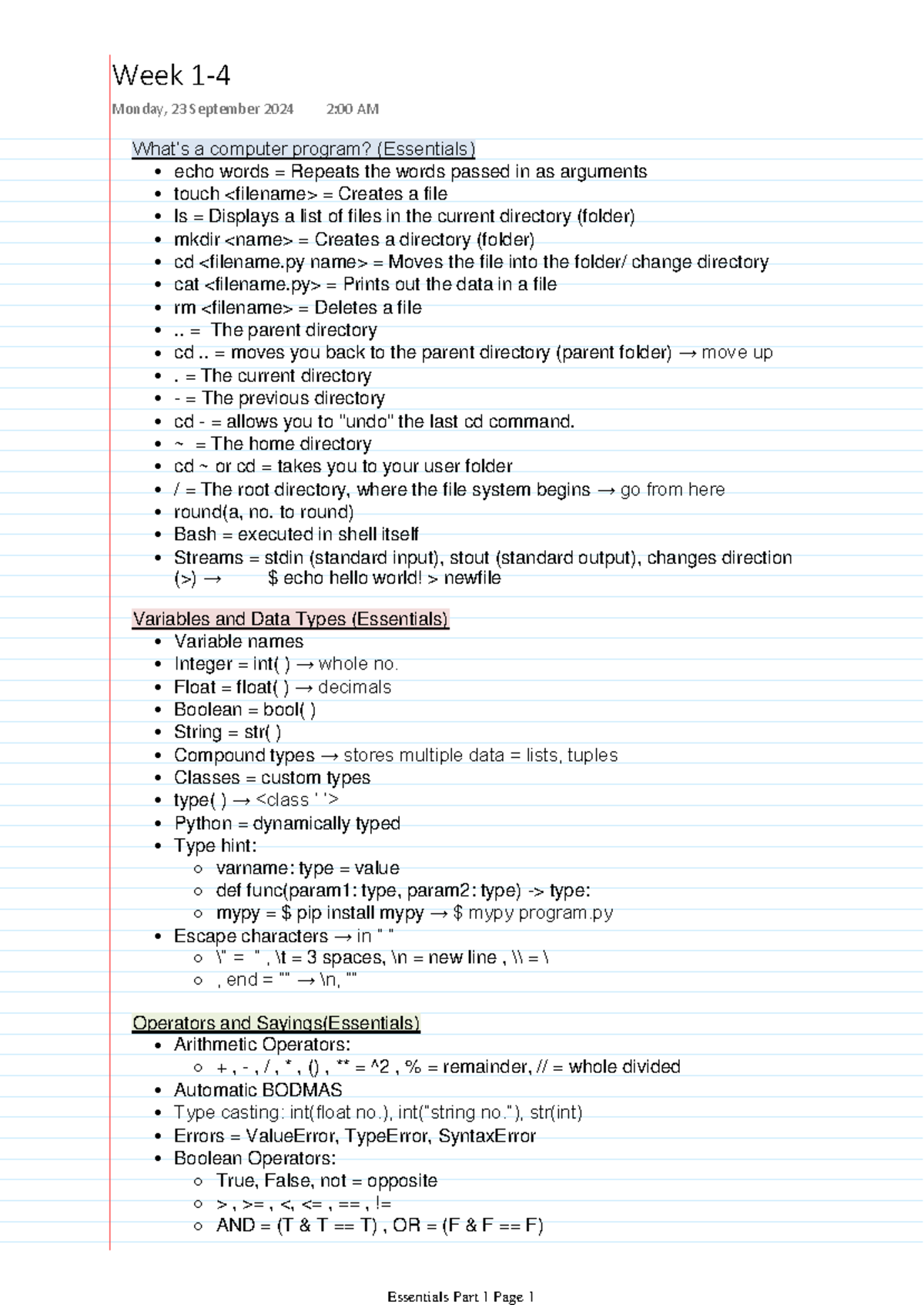 Essentials of Python Programming: Week 1-4 Lecture Notes - Studocu