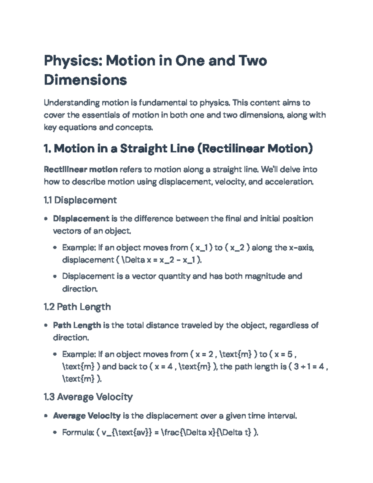 Physics 101: Comprehensive Overview of Motion in One and Two Dimensions ...