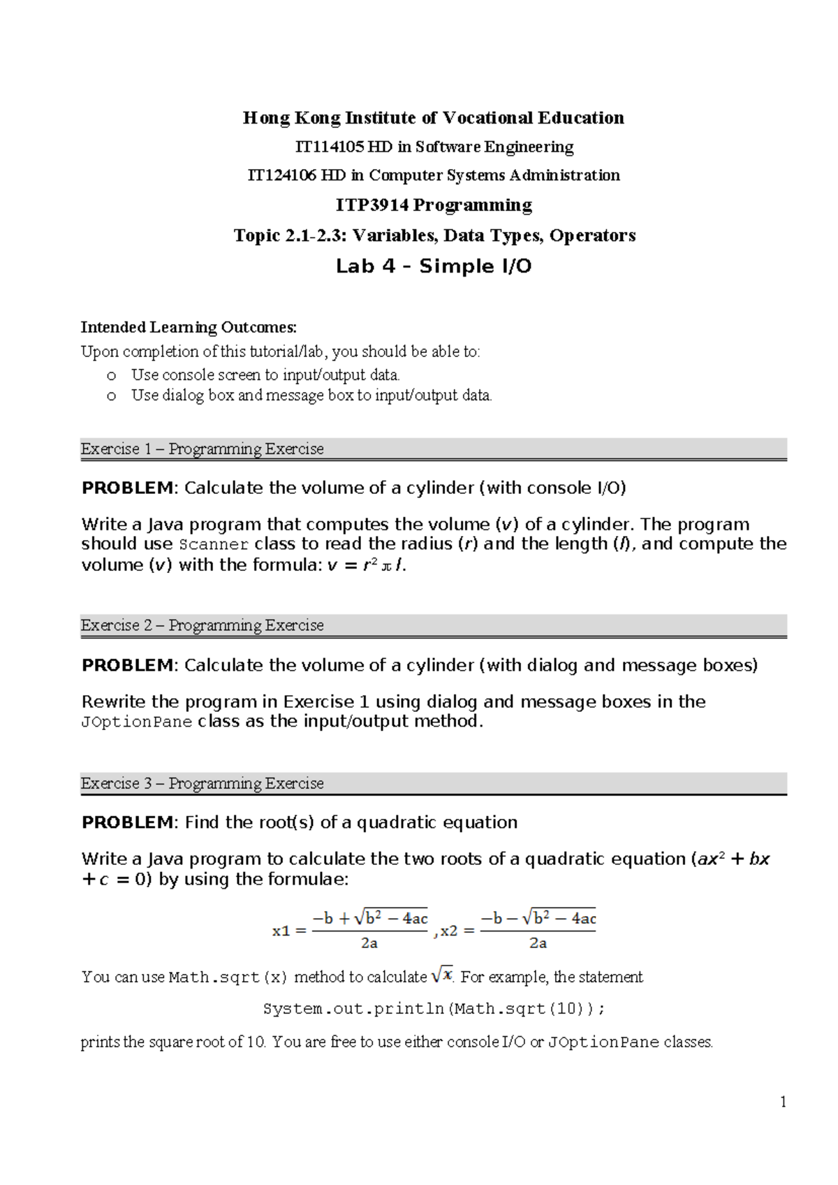 Lab 4 (Simple IO) - lab 04 - Hong Kong Institute of Vocational ...