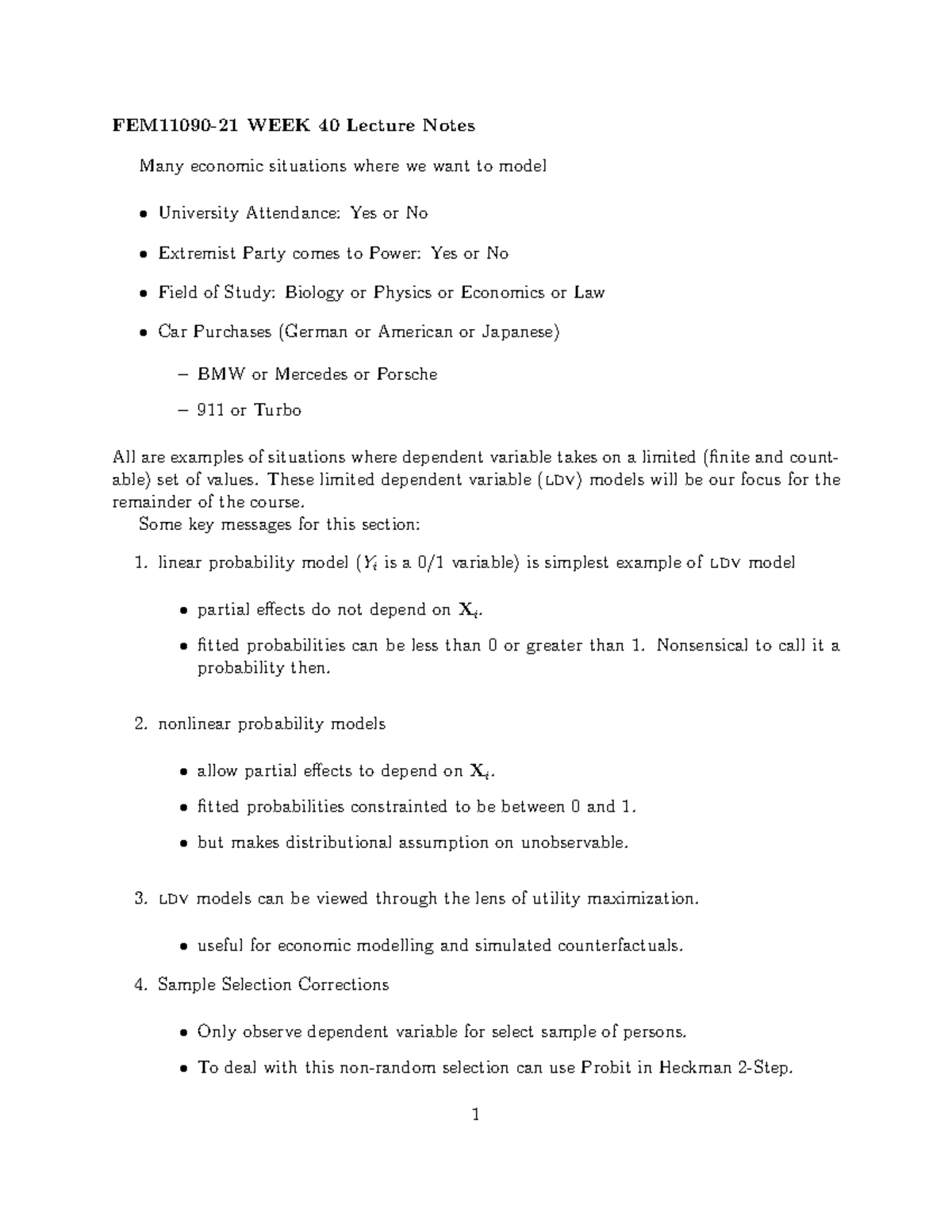 lecture notes of week 40 - Applied Econometrics - EUR - Studeersnel