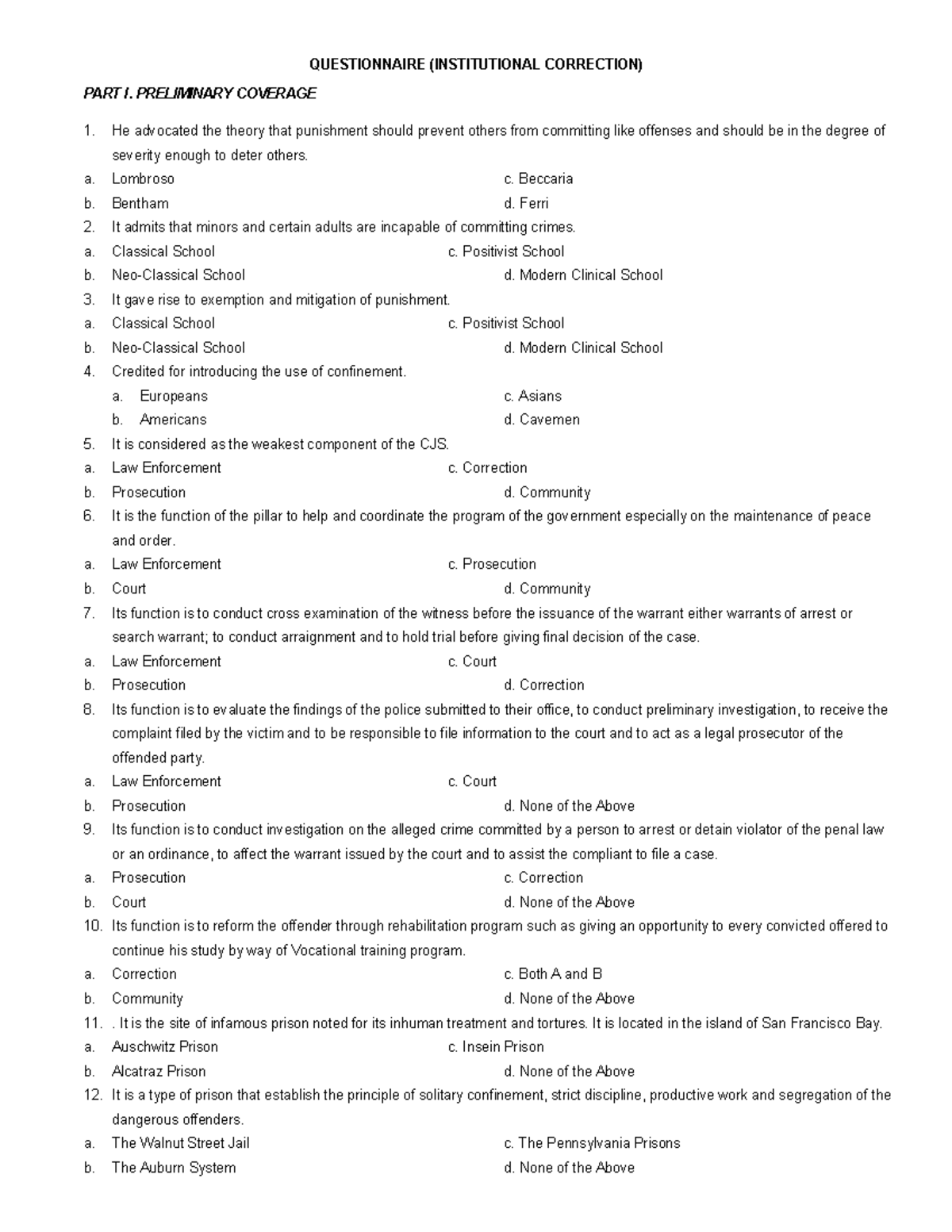 Institutional Correction Questionnaire: Part I Overview and Key ...
