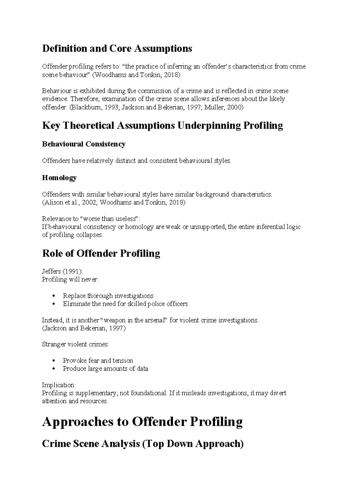 Offender Profiling Evaluation: Key Assumptions and Critiques - Studocu
