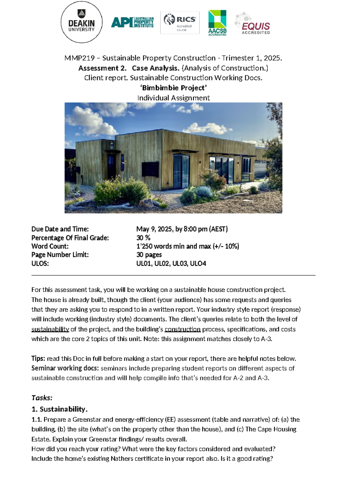 MMP219 Sustainable Property Construction Assessment 2: Case Analysis ...