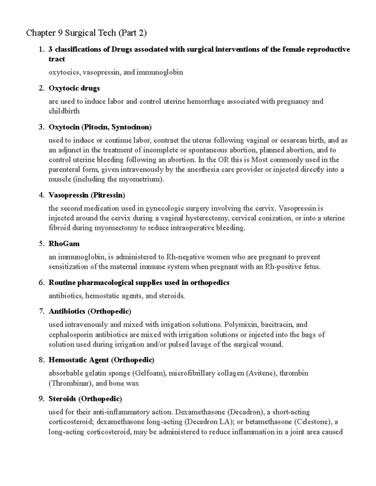 Flashcards for Chapter 9 Surgical Tech (Part 2) - Key Drug Info - Studocu
