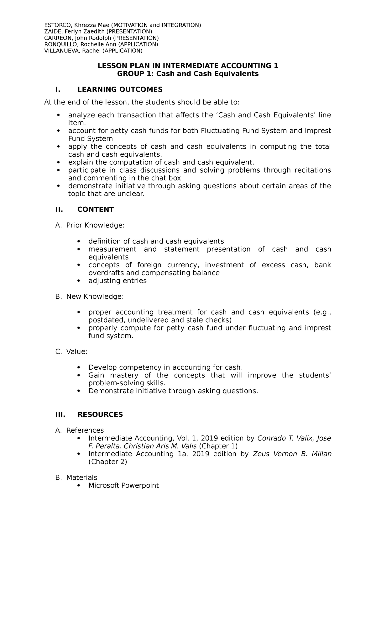 Intermediate Accounting 1 Lesson: Group 1 on Cash & Cash Equivalents ...