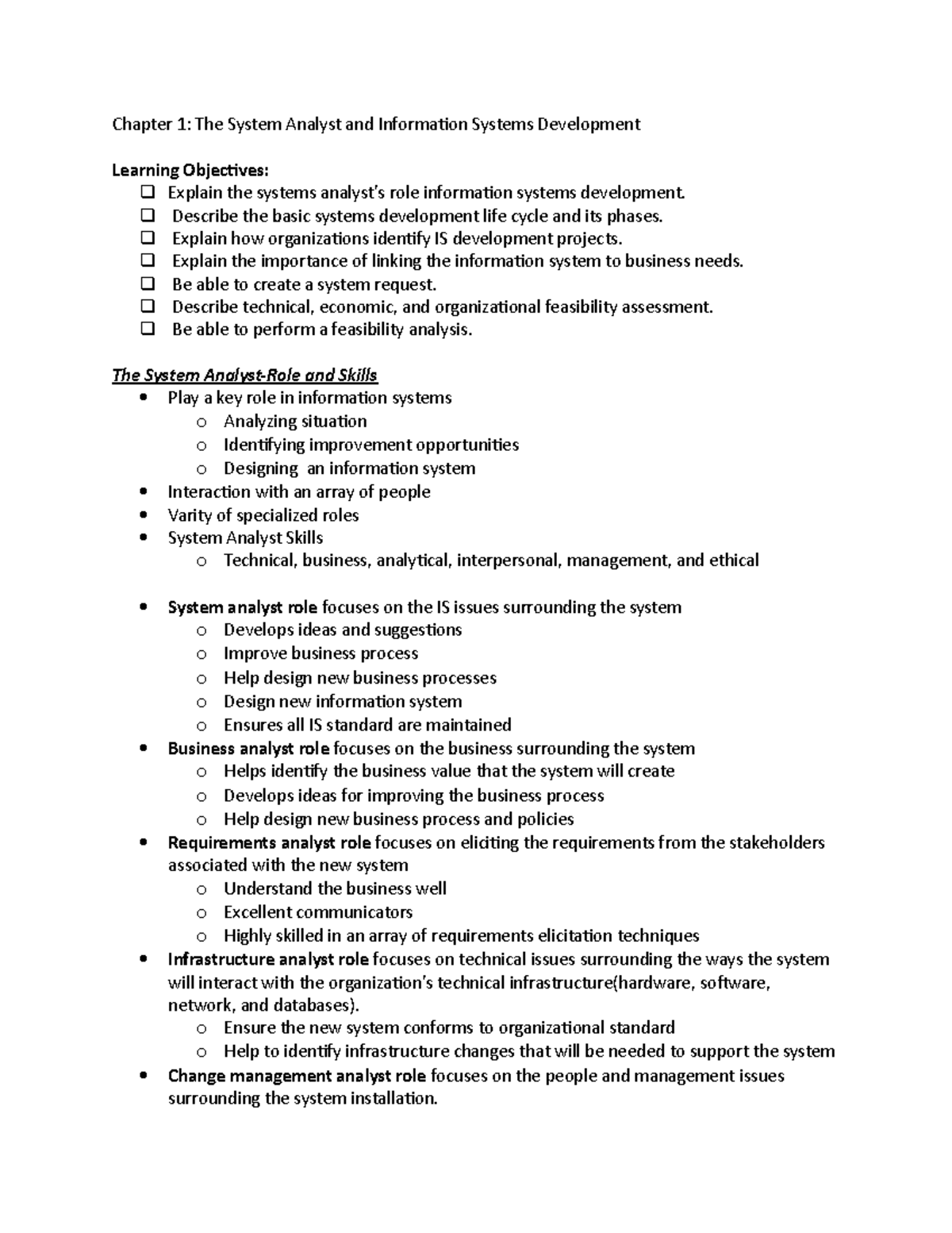 CH 01 Notes - Chapter 1: The System Analyst and Information Systems ...