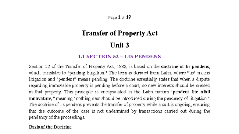 TPA 3 - Transfer of Property Act: Sections 52 to 60 Overview - Studocu