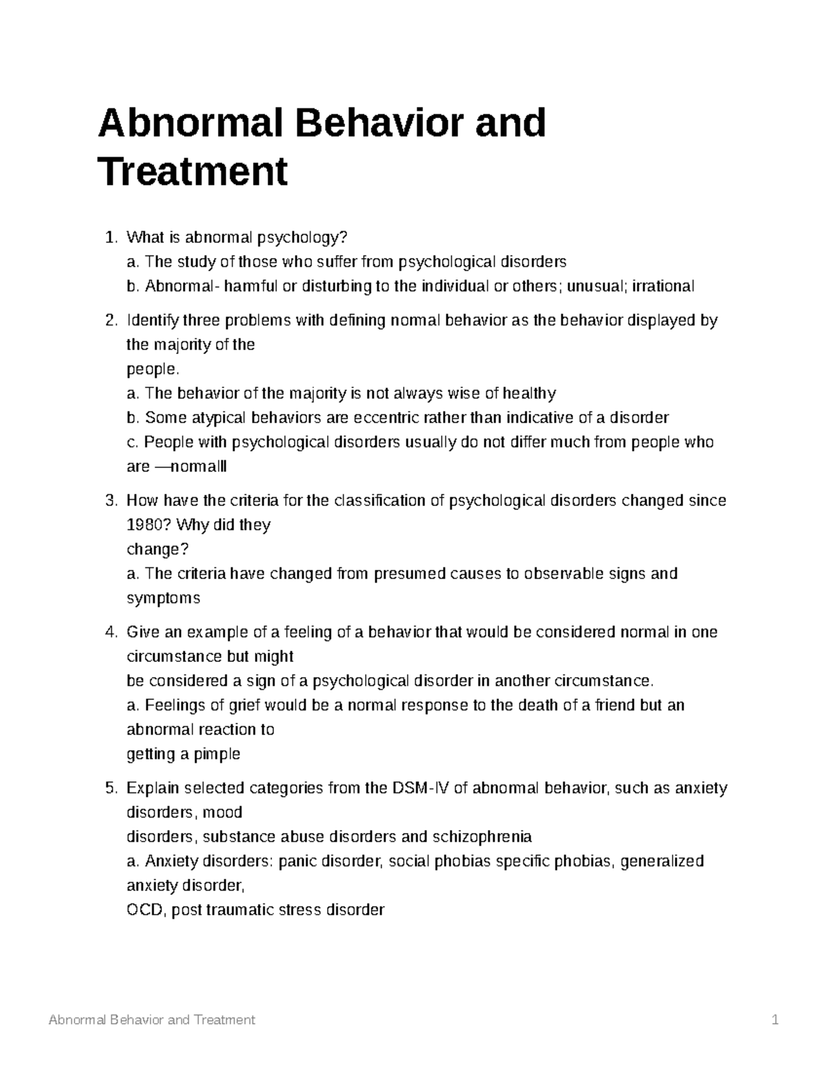 PSY 101: Overview of Abnormal Behavior and Treatment Approaches - Studocu