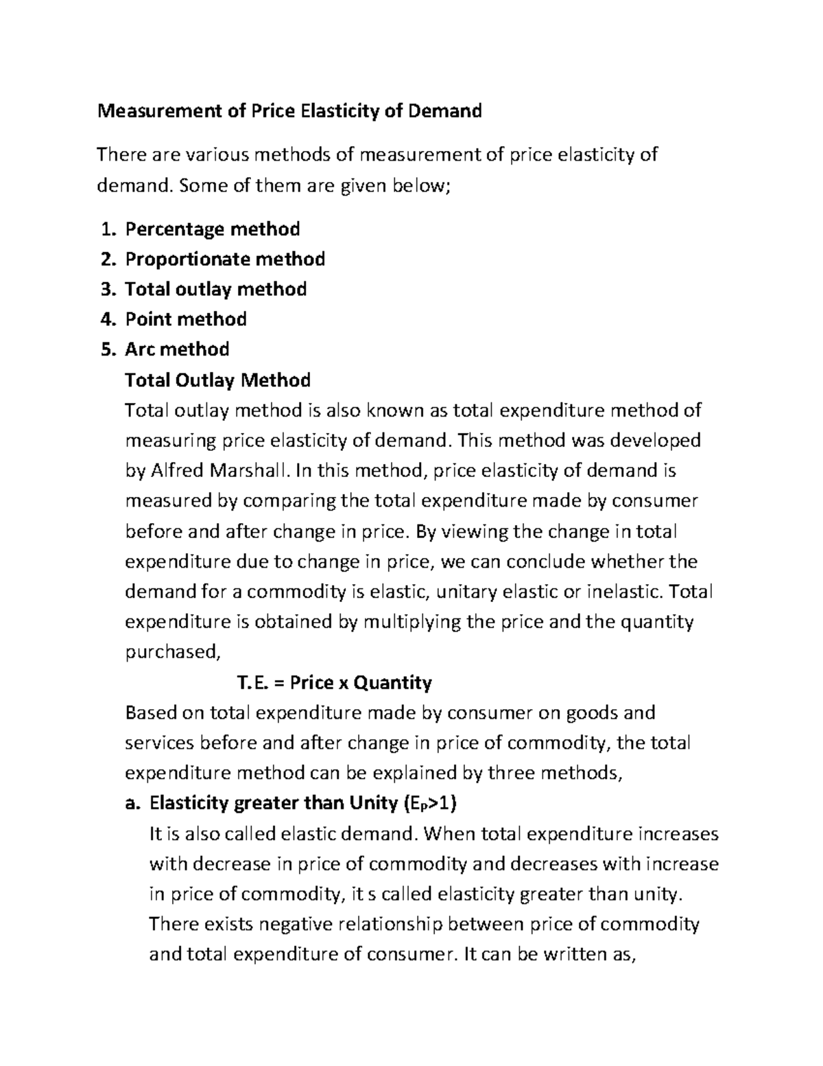 Measurement of Price Elasticity of Demand: Total Outlay & Point Methods ...