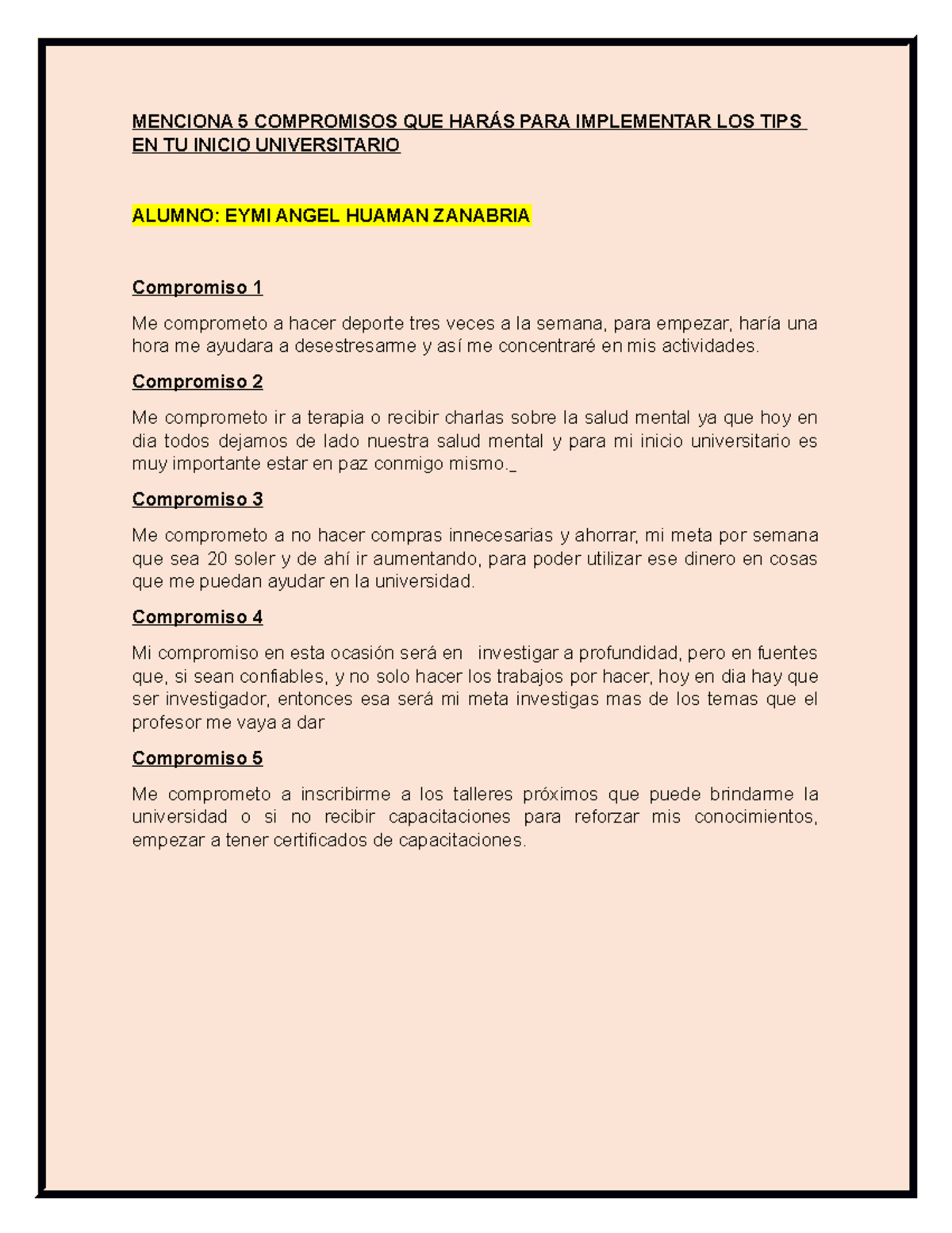 Compromisos para Implementar Tips en el Inicio Universitario - Studocu