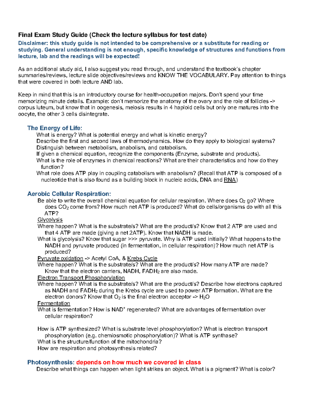 Test 2of2 study guide - Final Exam Study Guide (Check the lecture ...