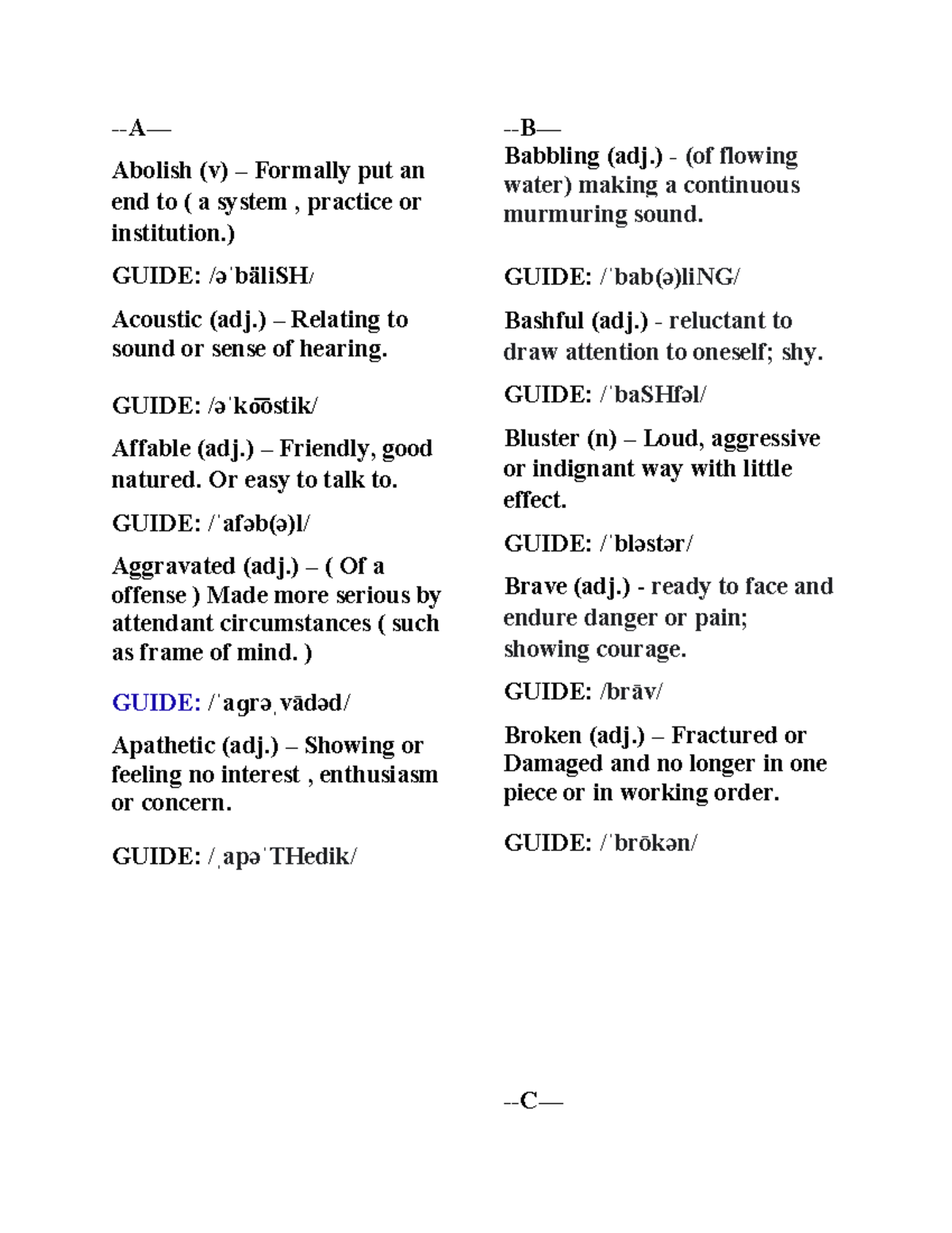 Dictionary of Vocabulary Terms and Definitions - Studocu