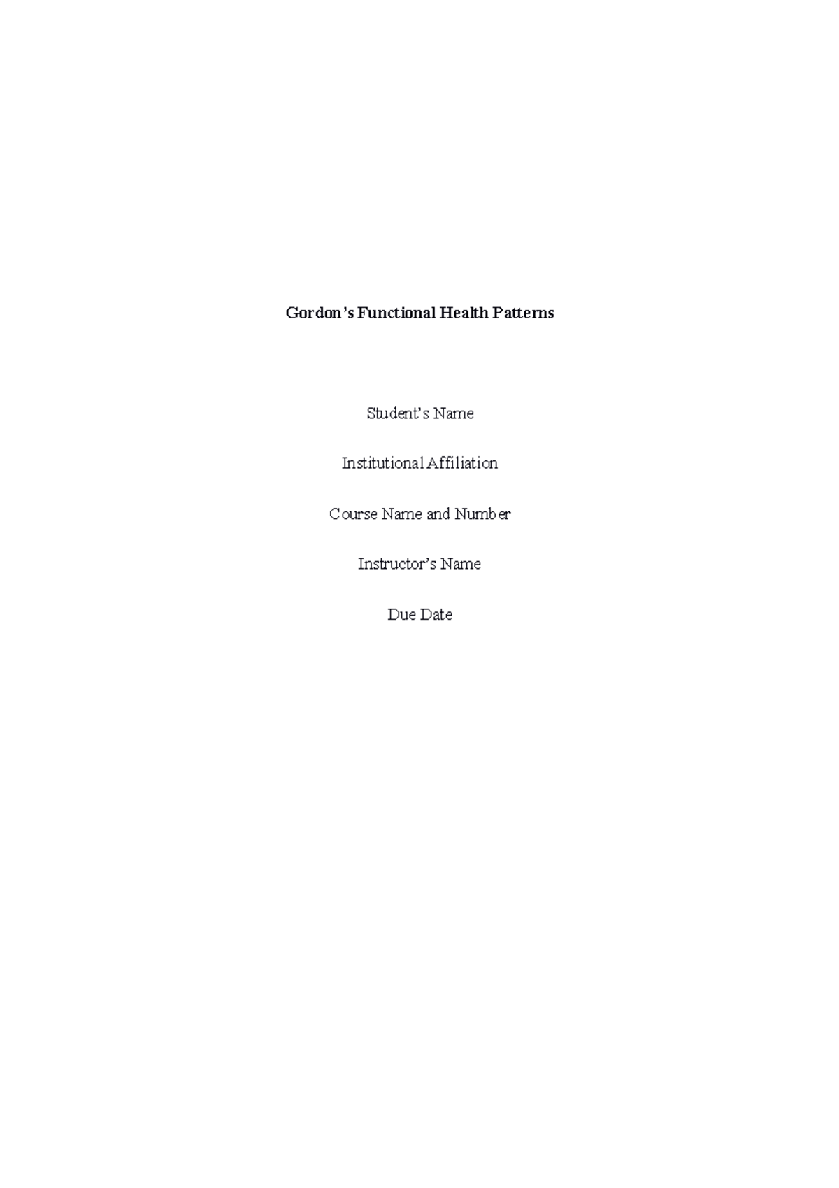 Gordon’s Functional Health Patterns: A Comparative Study of Toddlers ...