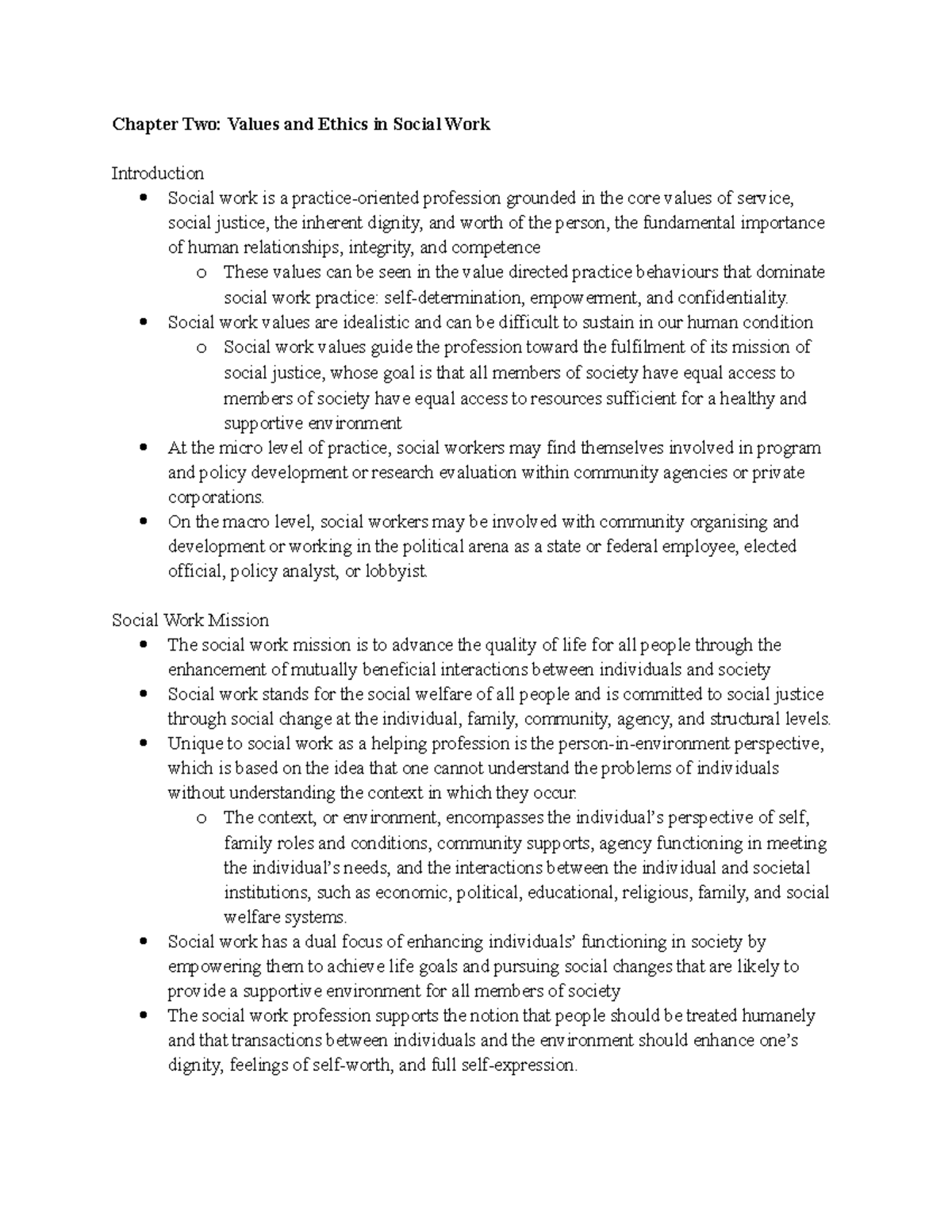 Chapter Two Values and Ethics in Social Work - Chapter Two: Values and ...