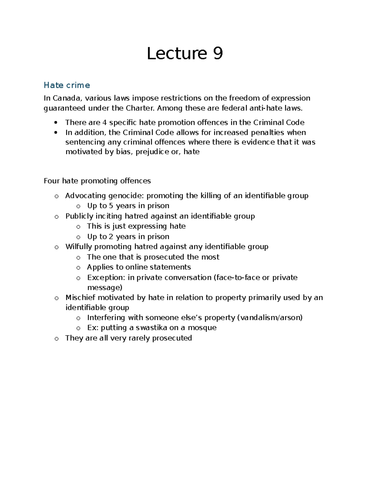 Lecture 9: Understanding Hate Crimes and Extremism in Canada - Studocu