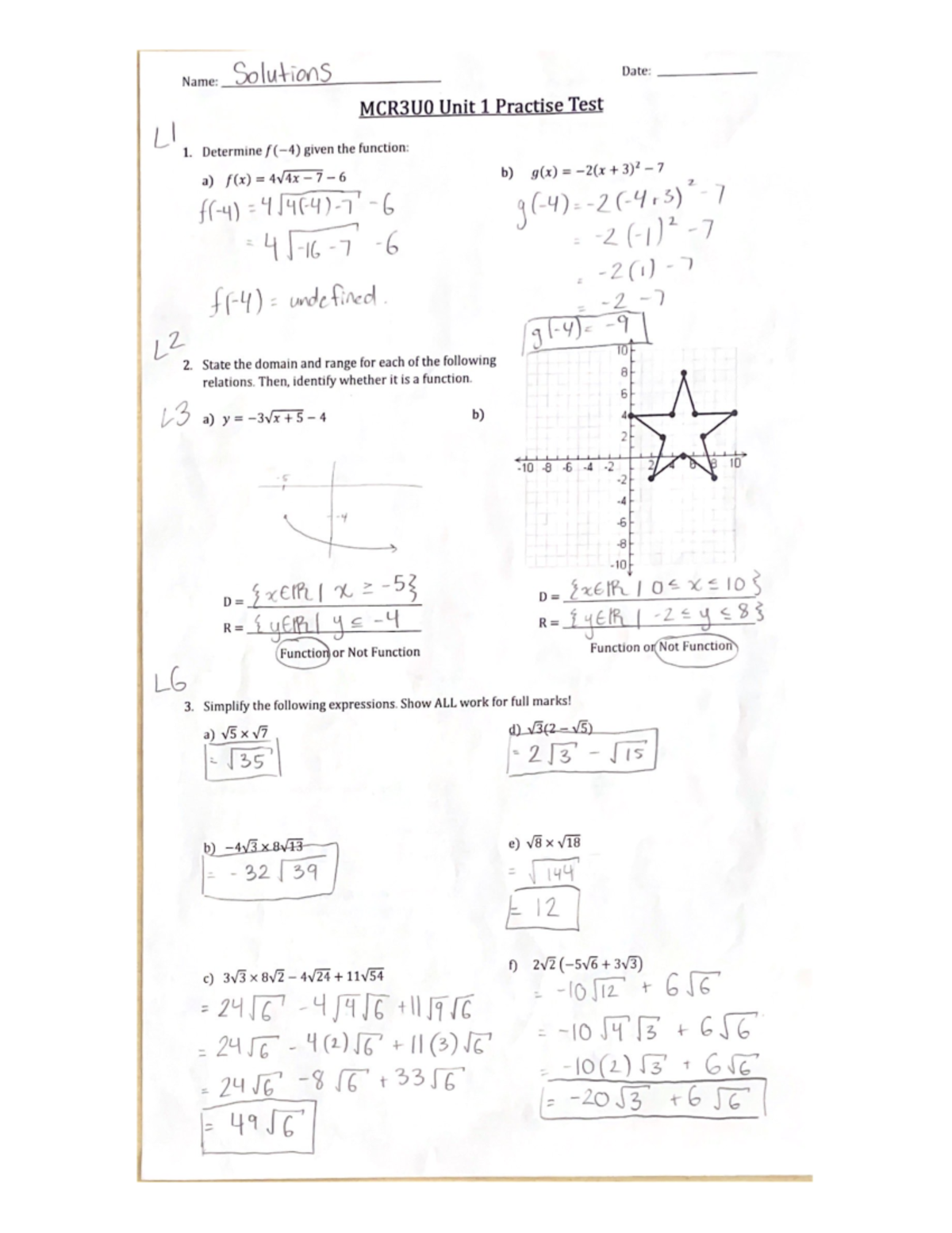 MCR3U0 Unit 1 Practice Test Solutions Explained - Studocu