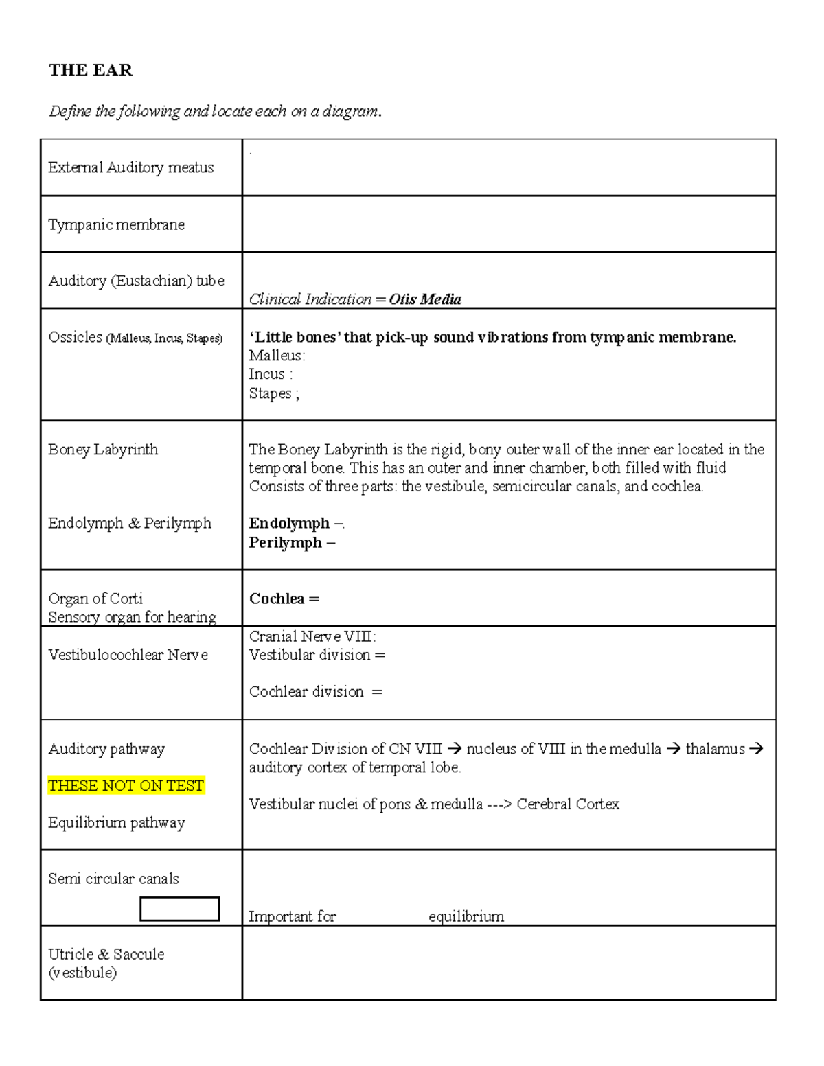 Lec 20 EAR chart Outline Student - THE EAR Define the following and ...