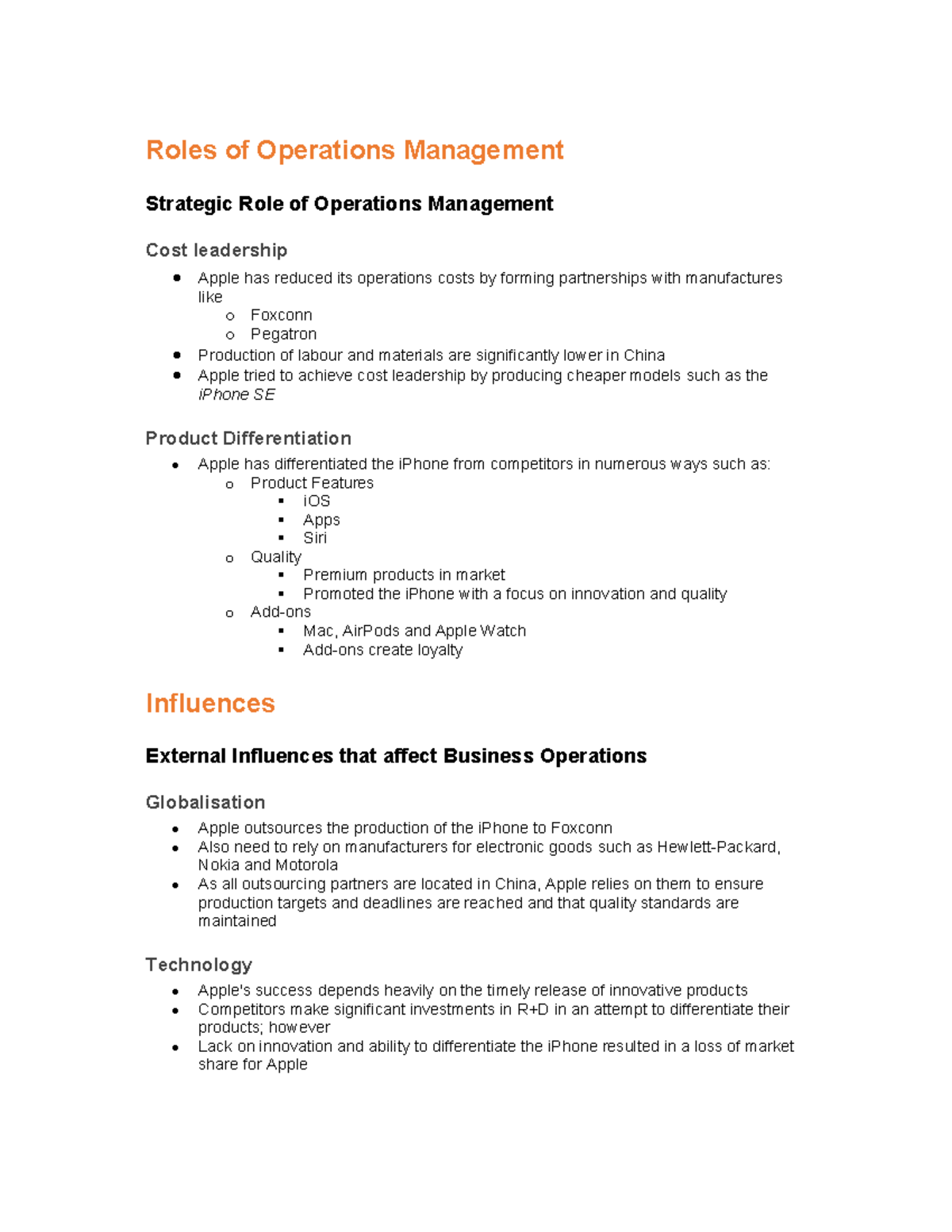 Operations Management Case Study Notes: Apple Inc. Strategies - Studocu