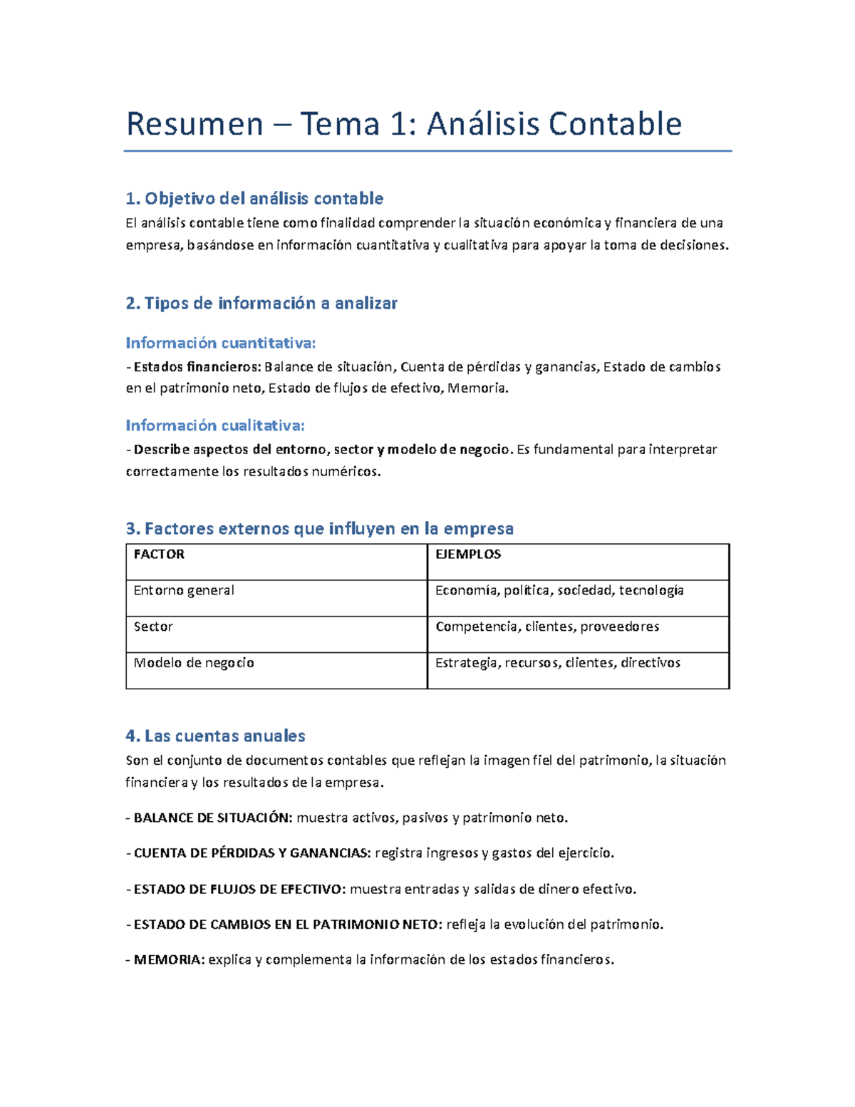 Resumen Tema 1: Análisis Contable y Situación Financiera - Studocu