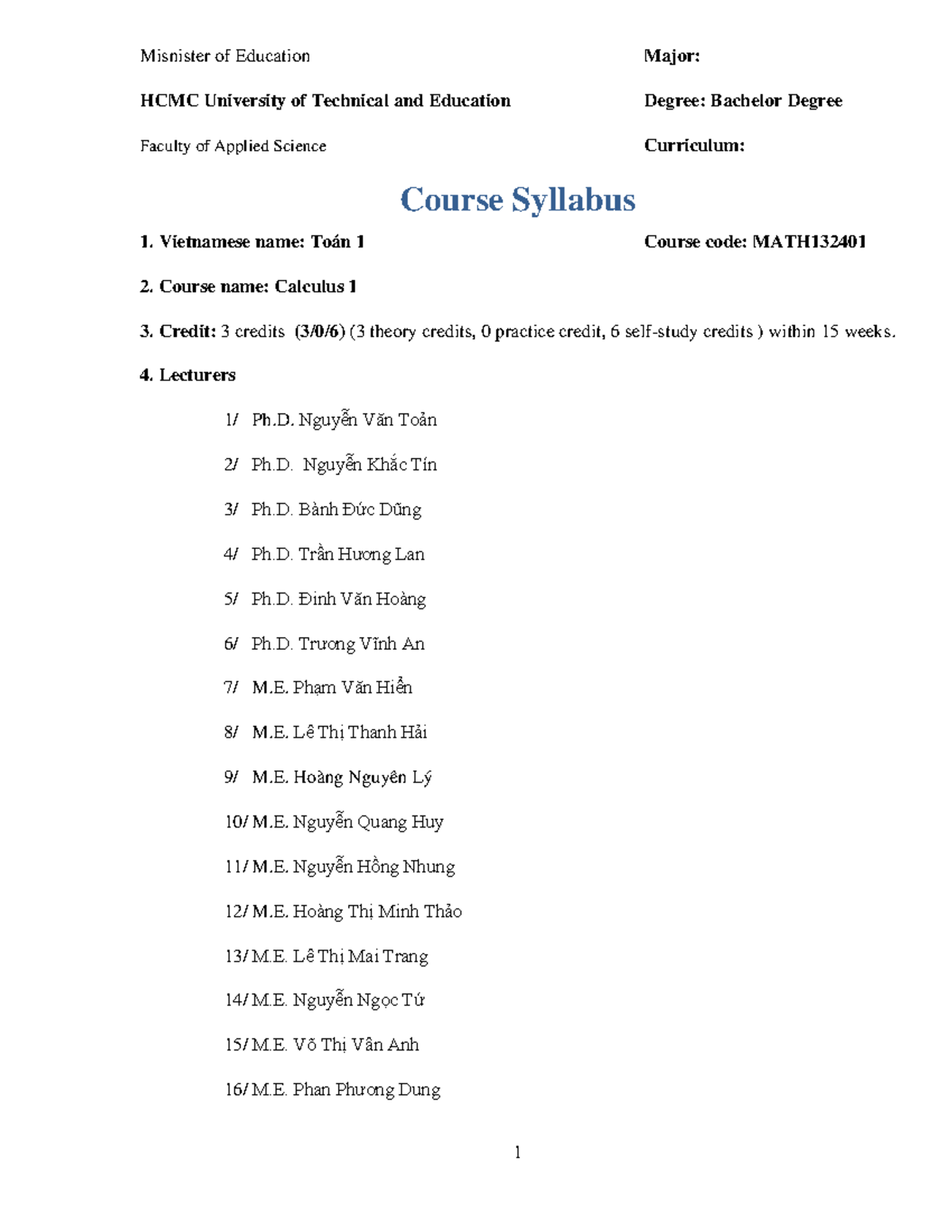 Calculus 1 Syllabus - MATH 1CLC - HCMC University Overview - Studocu