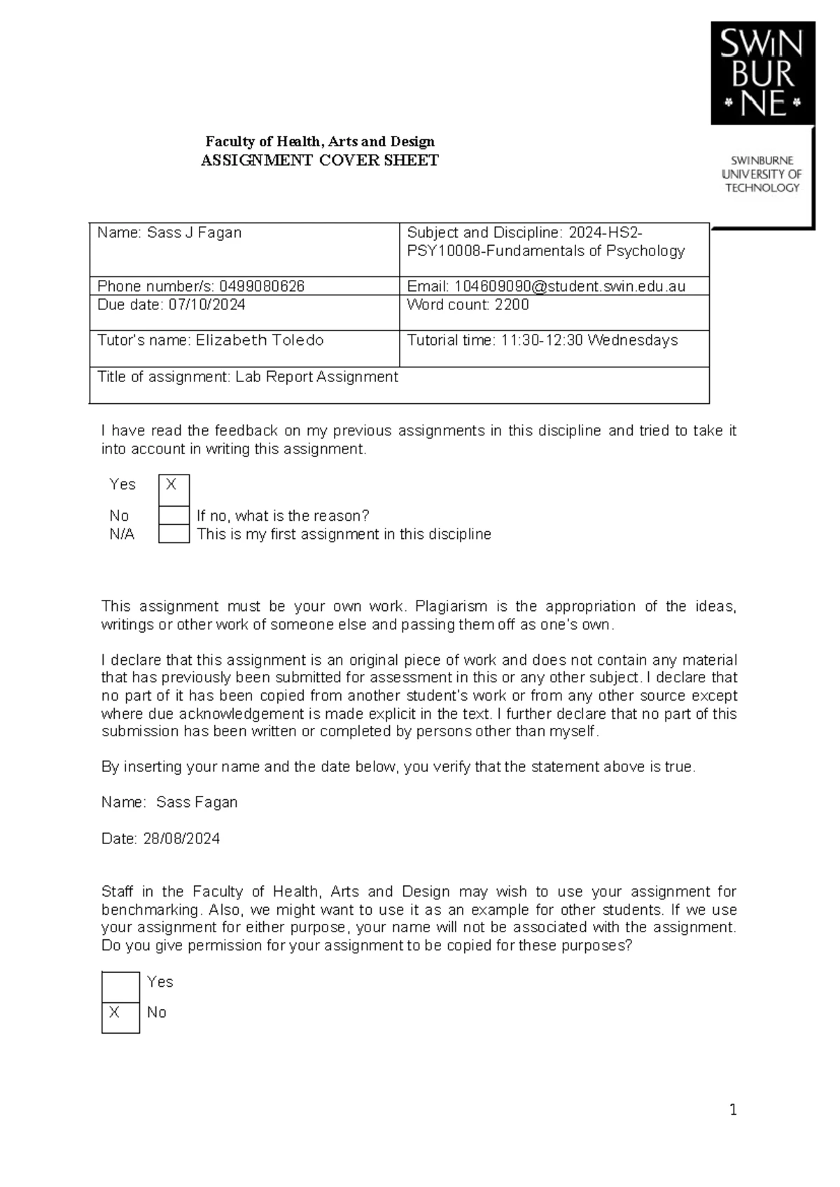 Research Methods Report assignement 1 - Faculty of Health, Arts and ...