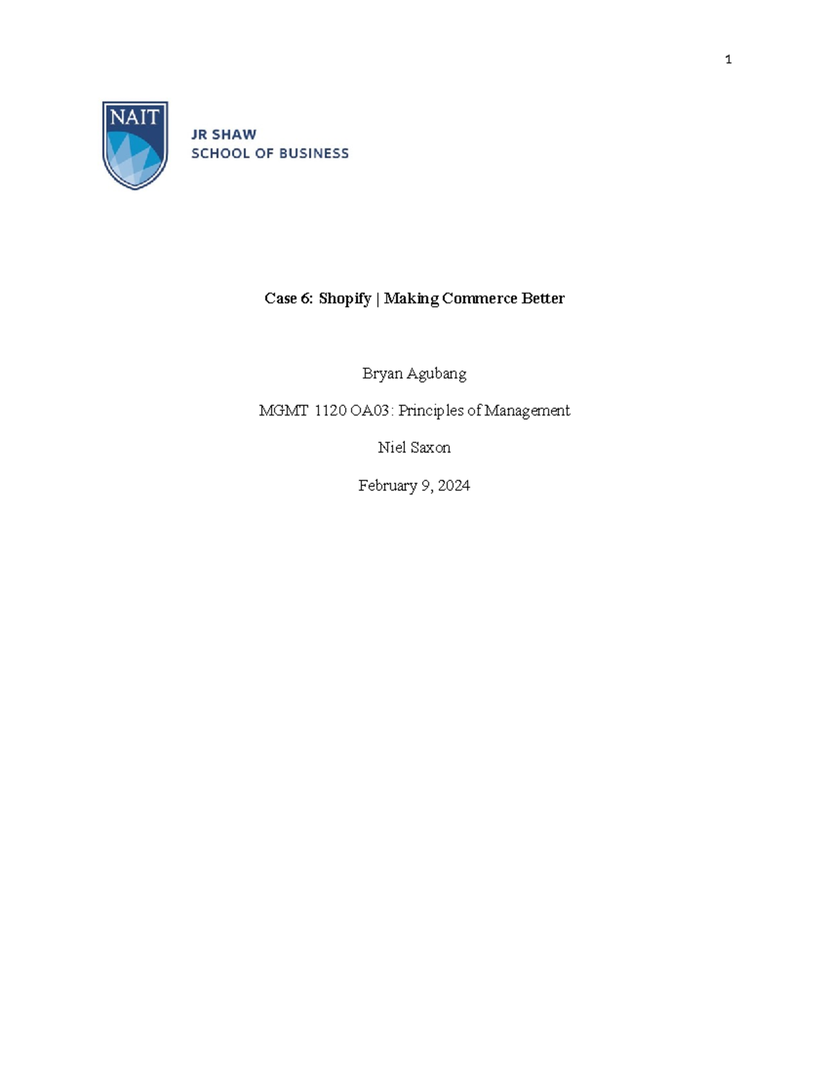 MGMT 1120 OA03: Case Study on Shopify’s Entrepreneurial Success - Studocu