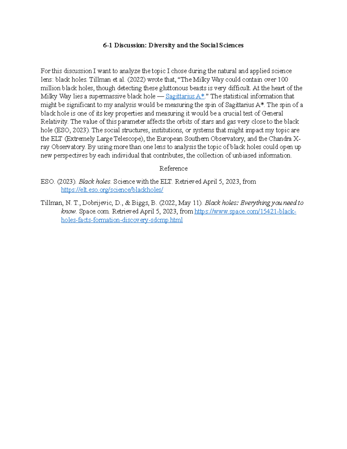 6-1 Discussion: Analyzing Black Holes in Social Sciences - Studocu