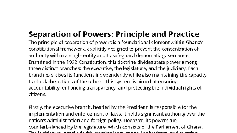 Constitutional Law (LAW 202): Separation of Powers Explained - Studocu