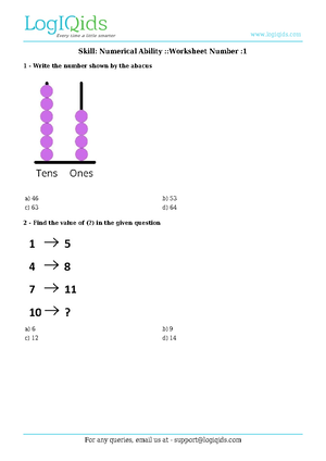 Numerical Ability Worksheet for Class 2 - Worksheet 3 - Studocu