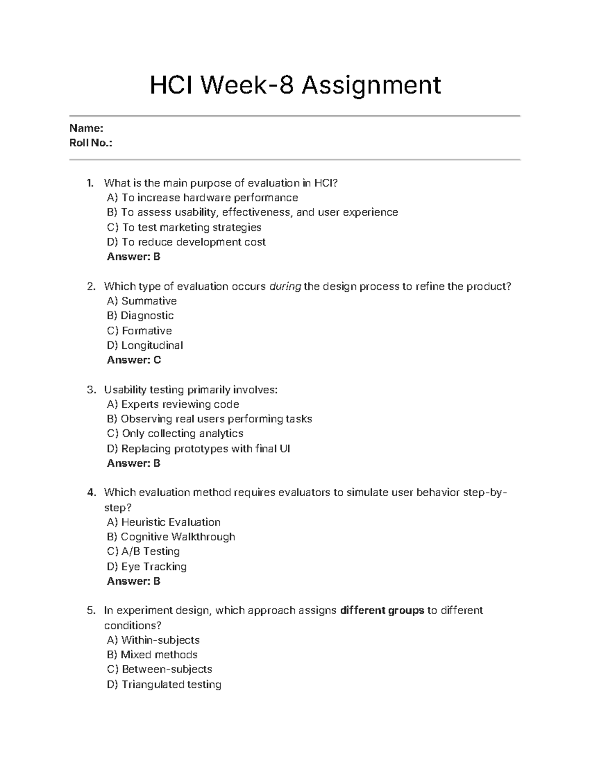 NPTEL HCI Week 8 Assignment: Evaluation Methods and Usability - Studocu