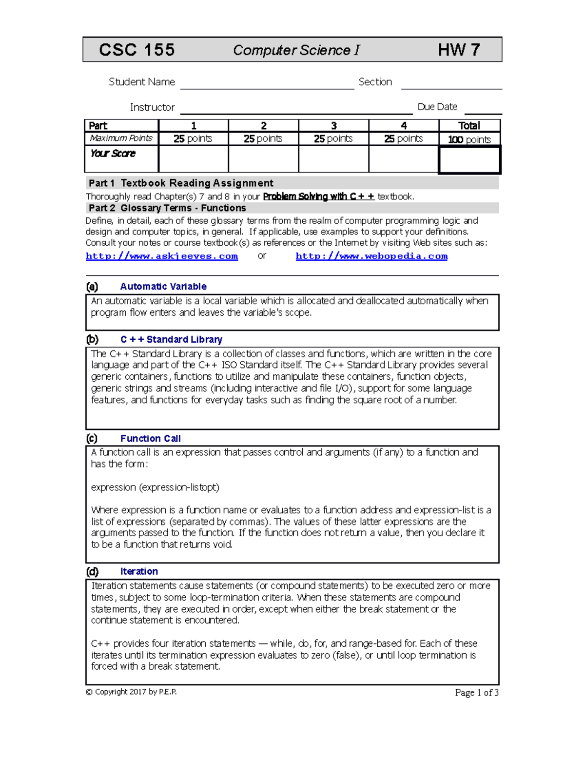 CSC 155 Homework 7 - Concepts and Exercises in Computer Science I - Studocu