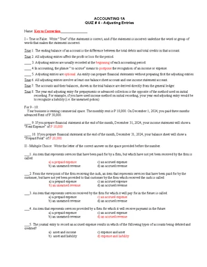 Accounting 1A Final Quiz 2: True or False & Multiple Choice Questions ...