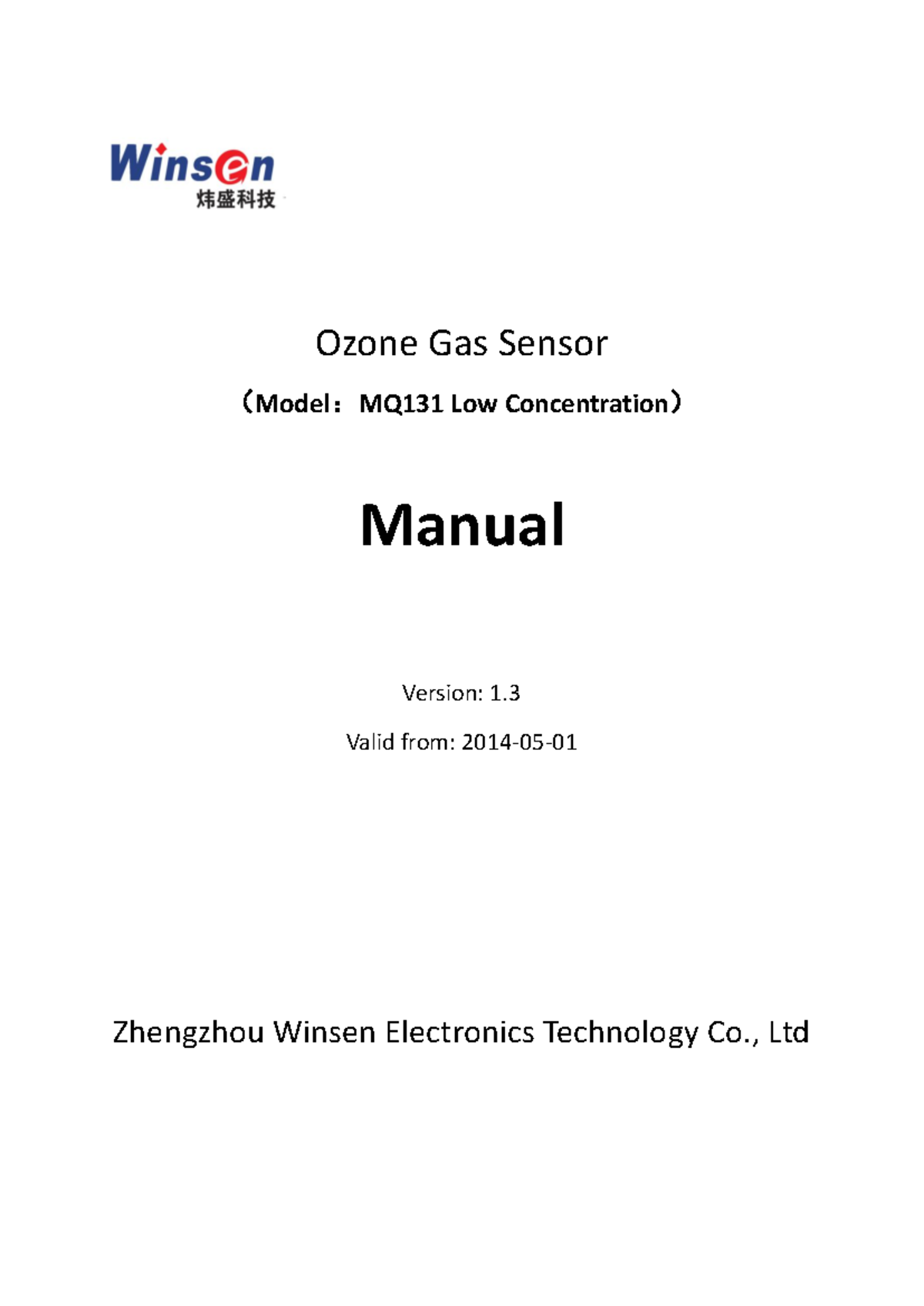 MQ131 Sensor Datasheet - Ozone Gas Sensor Manual (Updated Version ...