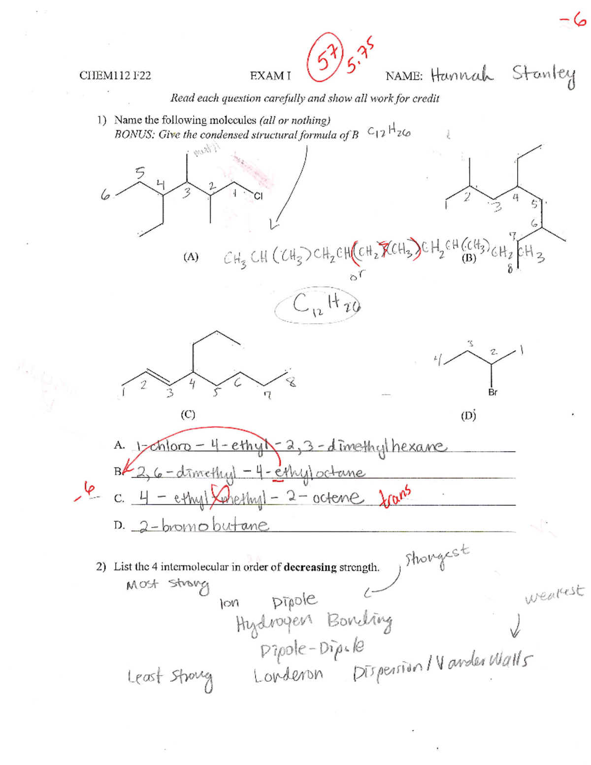 CHEM 112 Exam 1 Study Guide - Fall 2022 by Hannah Stanley - Studocu