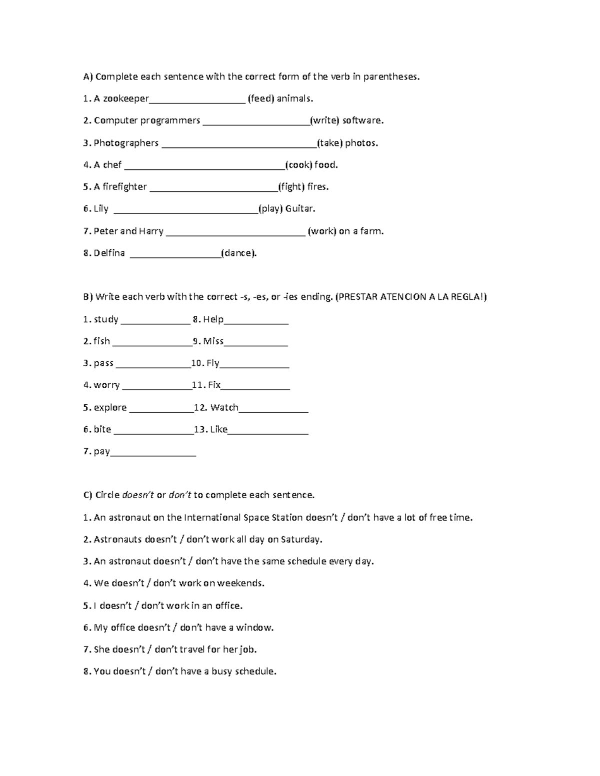 Activities English - Verb Forms and Sentence Completion Exercises - Studocu