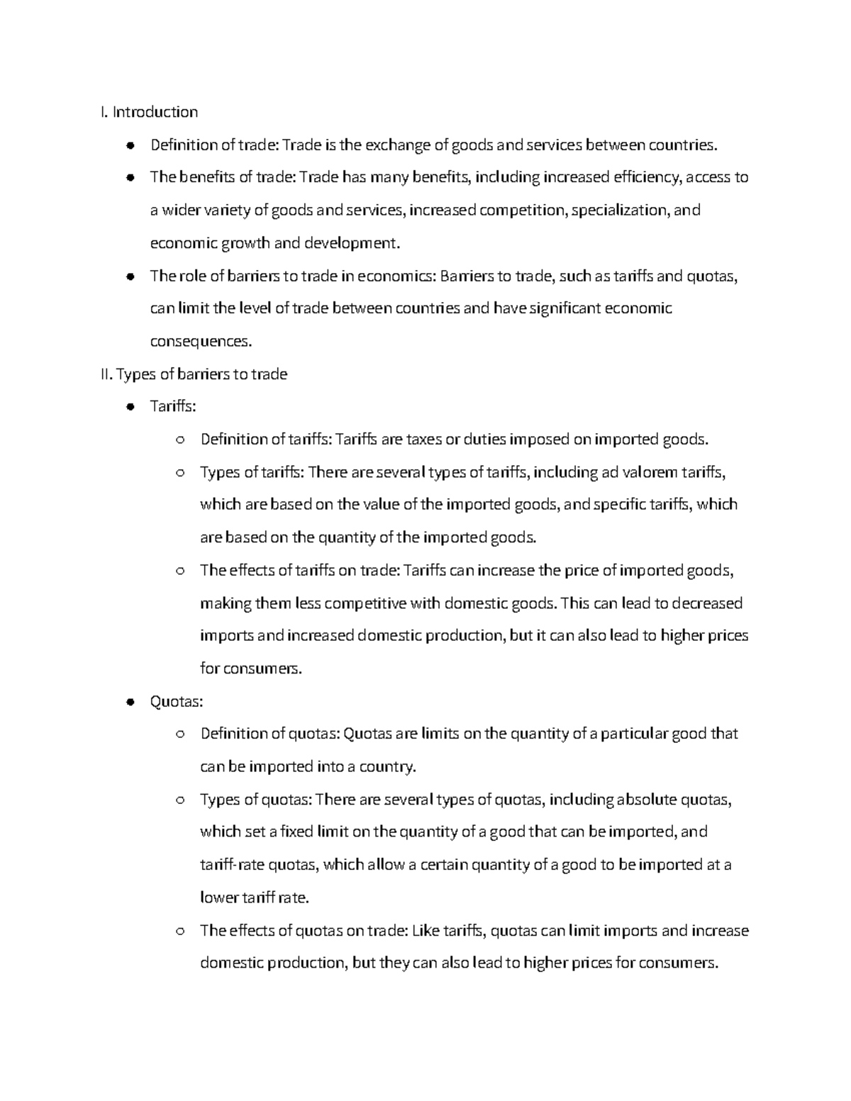 Barriers to Trade: Notes on Economic Impacts and Types - Studocu