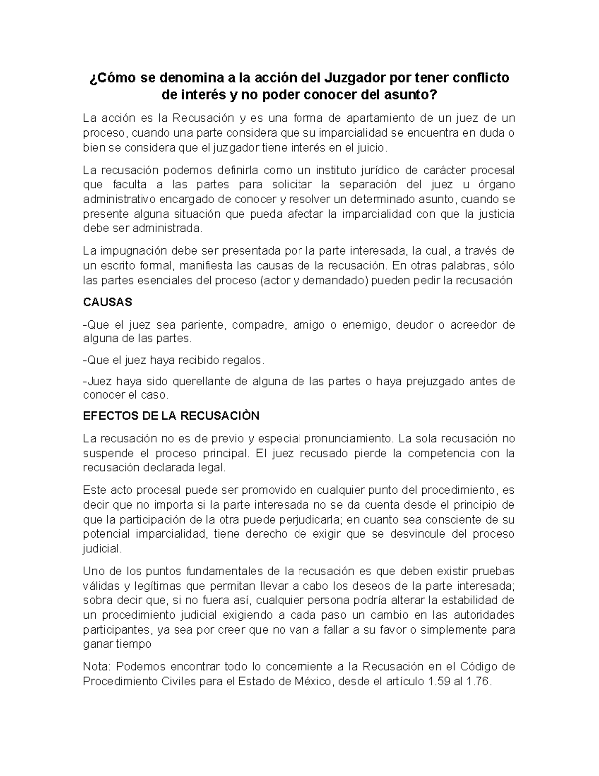 QUE ES LA Recusación en el Proceso Judicial: Análisis y Efectos - Studocu